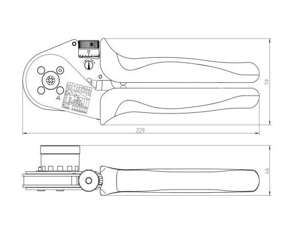 crimping tool, for crimp contacts 10+16+40A, series CD+CC+CX, incl. locator