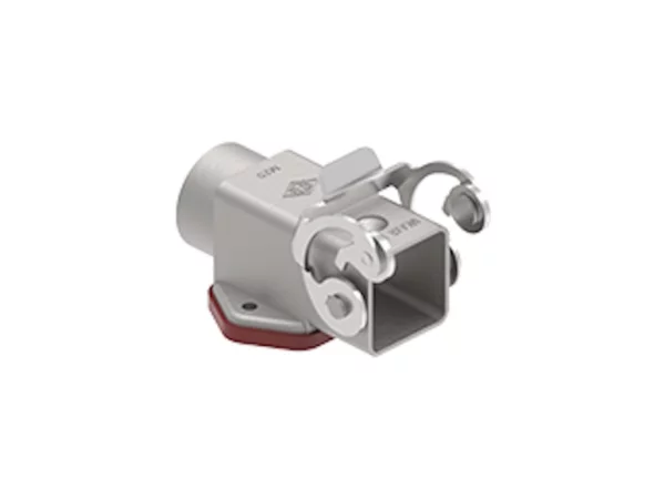bulkhead mounting housing, angled, size 21.21, 180°C zinc, 1 lever stainless steel, 1xM20 side