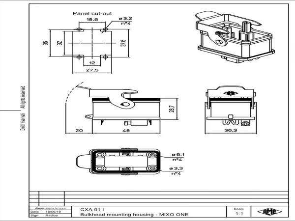 bulkhead mounting housing, MIXO ONE, alu, 1 rigid lever stainless steel