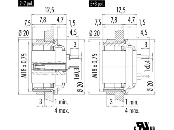 Female panel mount connector