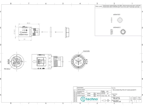 Micro plug connector panel-mounted screw M11