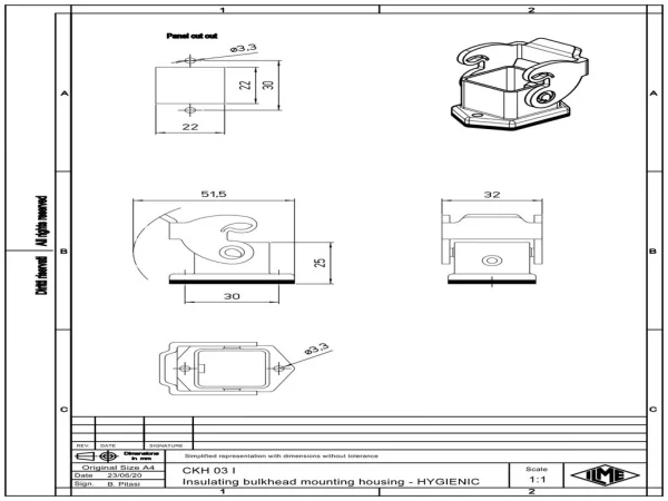 bulkhead mounting housing, size 21.21, CKH plastic, 1 lever, sealing kit
