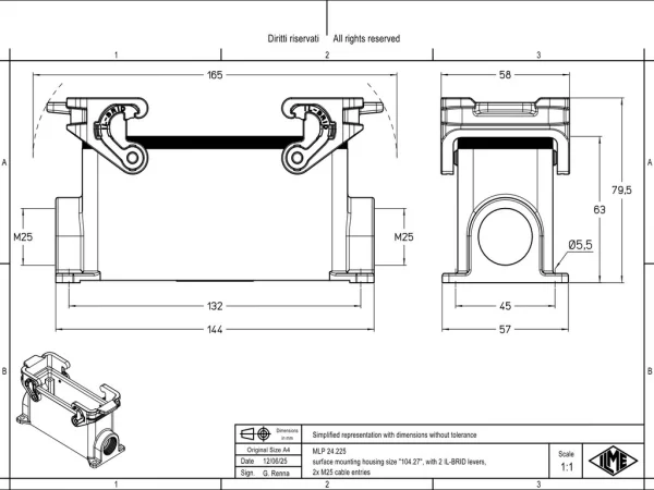 surface mounting housing, size 104.27, IL-BRID stainless steel, 2 levers, 2xM25 side
