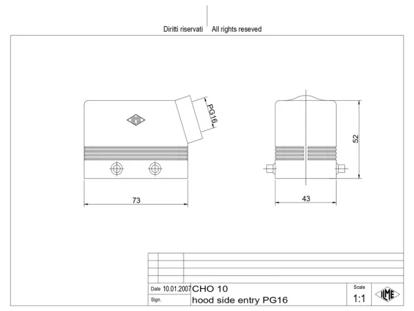 hood, size 57.27, C-TYPE alu, 4 pegs, 1xPG16 side