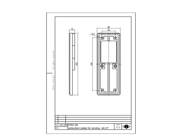 adapter plate, size 44.27, for 24-pole cut-outs size 104.27