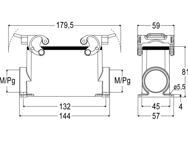 surface mounting housing, high, size 104.27, C-TYPE alu, 2 levers, 2xM32 side