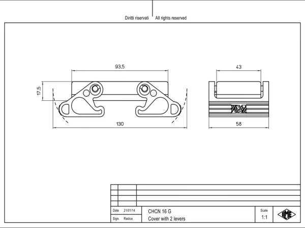 protection cover, size 77.27, LS-type alu, 2 levers, gasket, loop