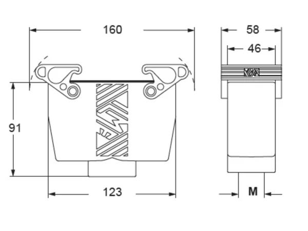 hood, high, size 104.27, T-TYPE plastic, 2 levers, 1xM40 top, PE-jumper