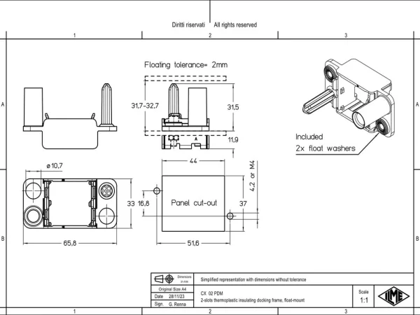 docking frame, float-mount, 2 modules