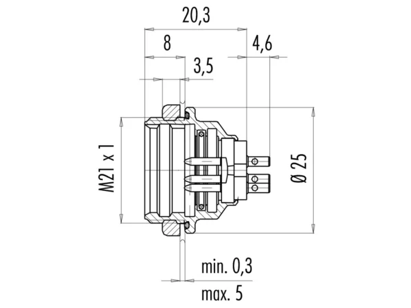 Male panel mount connector