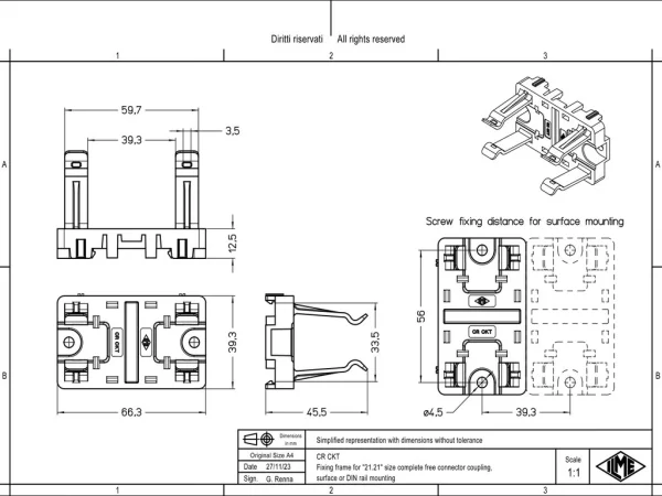 fixing frame, for enclosures size 21.21