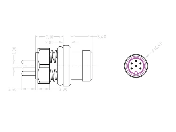 Mini B Male panel mount connector