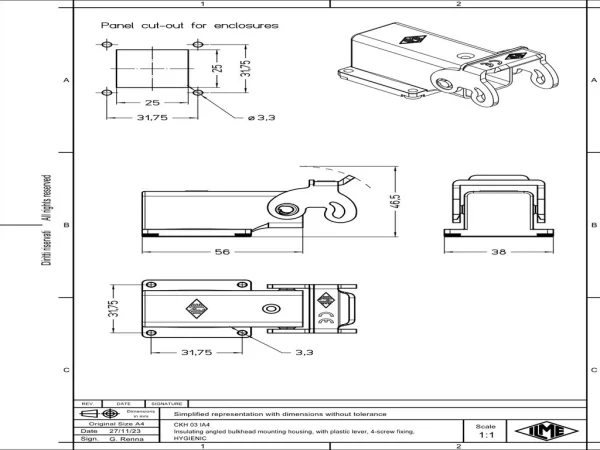 bulkhead mounting housing, angled, size 21.21, CKH plastic, 1 lever