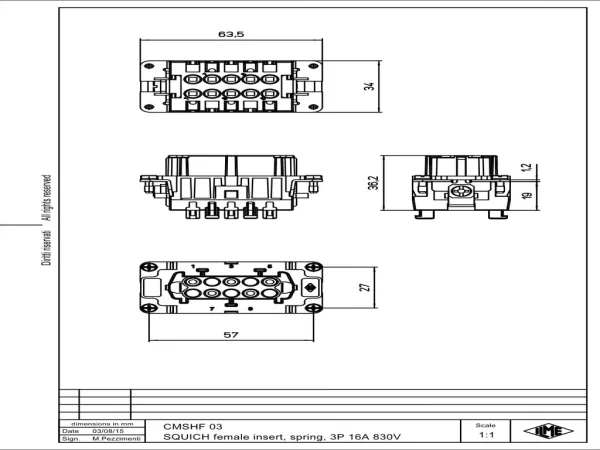 female insert, size 57.27, 3+2p+PE, silver, SQUICH, 16A, 830V