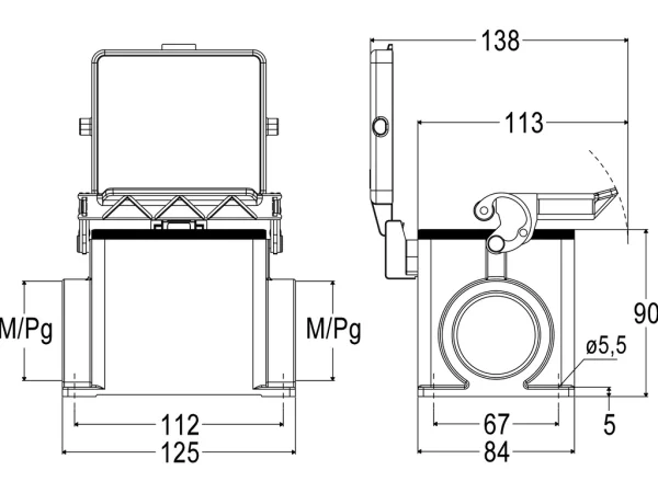 surface mounting housing, size 77.62, C-TYPE alu, 1 lever, 2xM50 side, cover metal