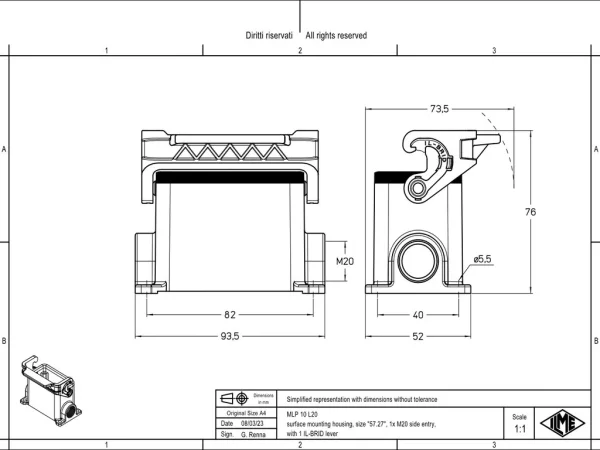 surface mounting housing, size 57.27, IL-BRID stainless steel, 1 lever, 1xM20 side