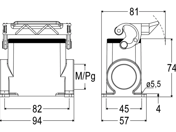 surface mounting housing, high, size 57.27, C-TYPE alu, 1 lever, 1xM32 side