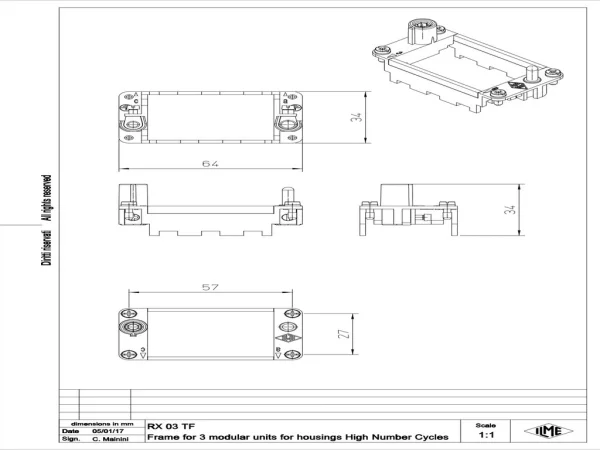 frame, size 57.27, MIXO HNM, for 3 MU, with PE-connection