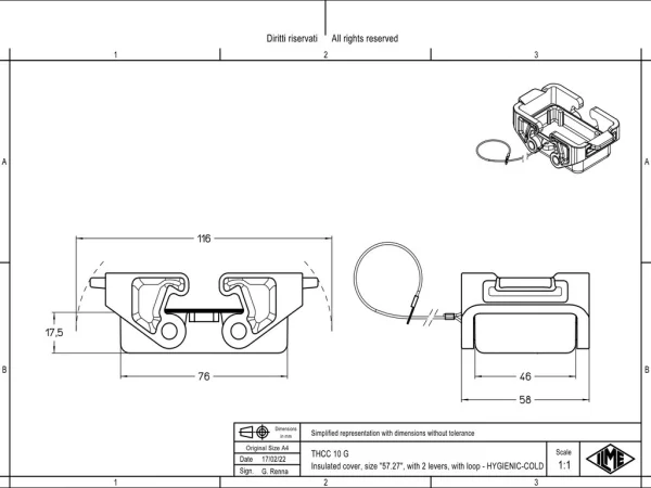 protection cover, size 57.27, T-type C, 2 levers
