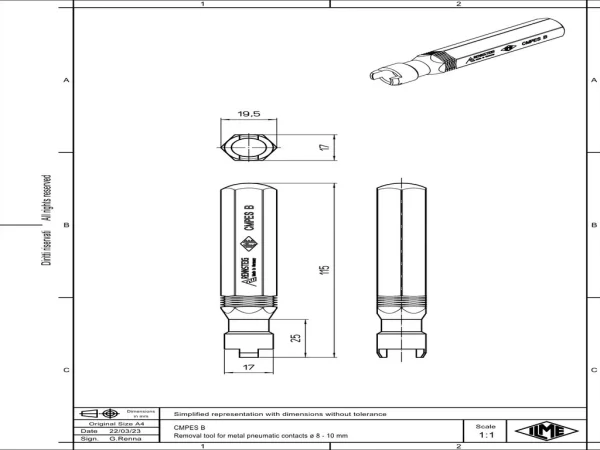 tool, for the extraction of the contacts from the inserts, for metal penaumatic contacts 8,0-10 mm