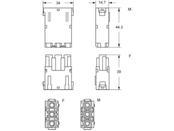 female insert, MIXO, 1MU, 3+4p, crimp, 40+10A, 830V