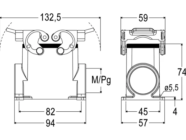 surface mounting housing, high, size 57.27, C-TYPE alu, 2 levers, 1xM40 side