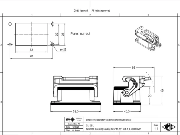 bulkhead mounting housing, size 44.27, IL-BRID stainless steel, 1 lever