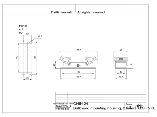 bulkhead mounting housing, size 104.27, LS-type alu, 2 levers