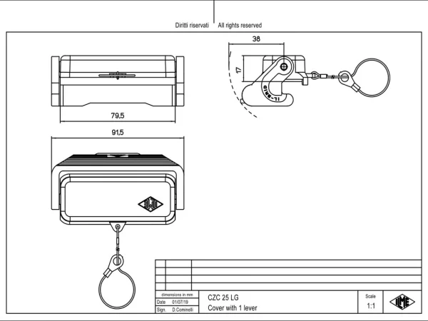 protection cover, size 66.16, alu, 1 lever, loop