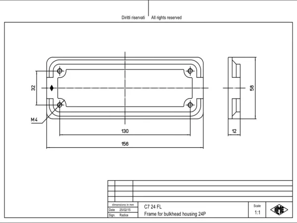 mounting frame, size 104.27, IP67 alu, for bulkhead mounting housing C7I 24