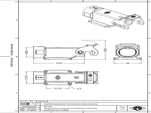 surface mounting housing, angled, size 21.21, CKH plastic, 1 lever, 1xM25 side
