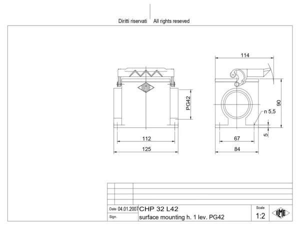 surface mounting housing, size 77.62, C-TYPE alu, 1 lever, 1xPG42 side