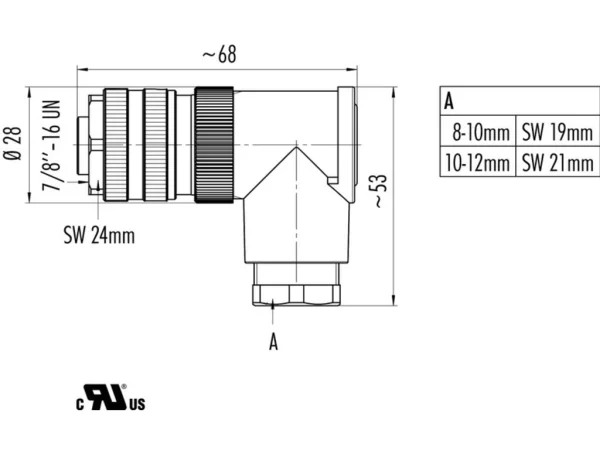 Female angled connector