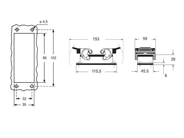 bulkhead mounting housing, size 77.27, E-Xtreme alu, 2 levers