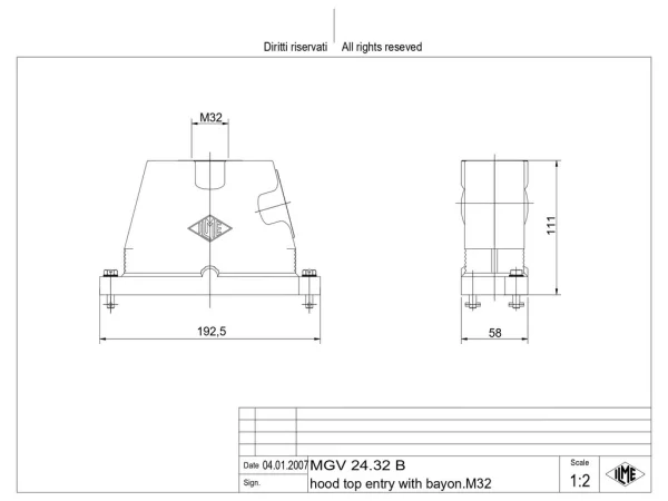 hood, size 104.27, IP68 alu, bayonet locking, 1xM32 top