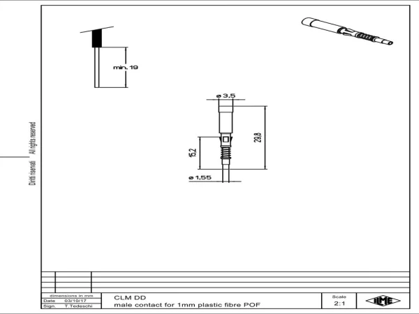 fibre optic male contact, 2,2mm², crimp, LWL+6A, series CD, for POF 1,0mm