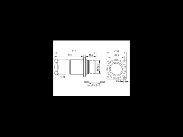 Panel Connector, Male Thread, with Strain Relief