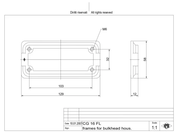 mounting frame, size 77.27, IP68 alu, for bulkhead mounting housing CGI 16