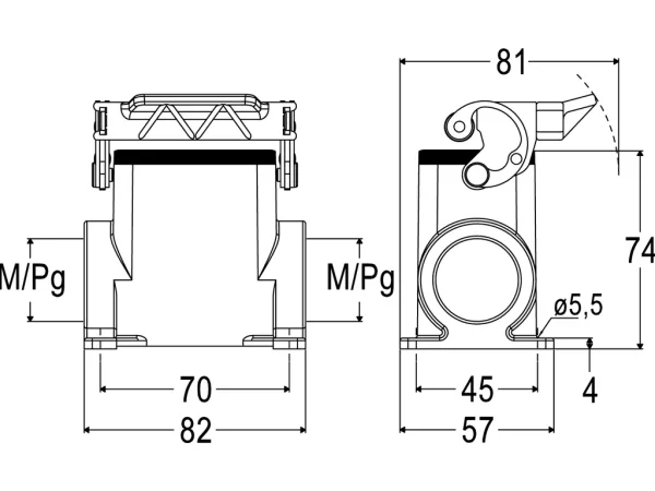 surface mounting housing, high, size 44.27, C-TYPE alu, 1 lever, 2xM32 side