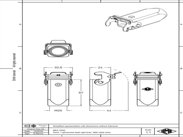 hood, size 21.21, CKA zinc, 1 lever steel, 1xM20 top