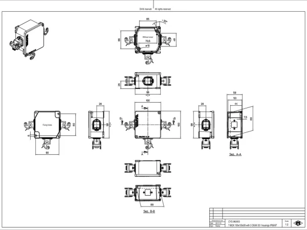 power distributor, T-box, with 3xCKAX 03 I, for inserts 21.21