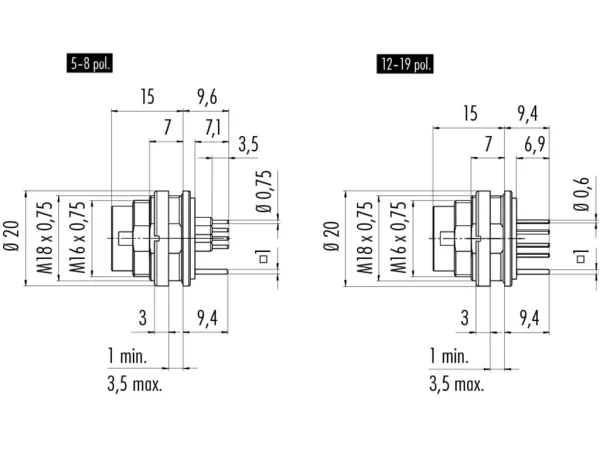 Male panel mount connector