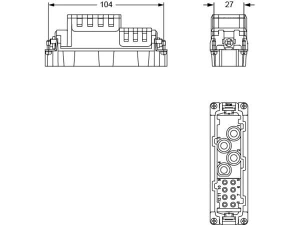 male insert, size 104.27, 4+8p+PE, crimp, 80+16A, 400+230/400V, HNM