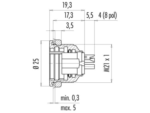 Female panel mount connector