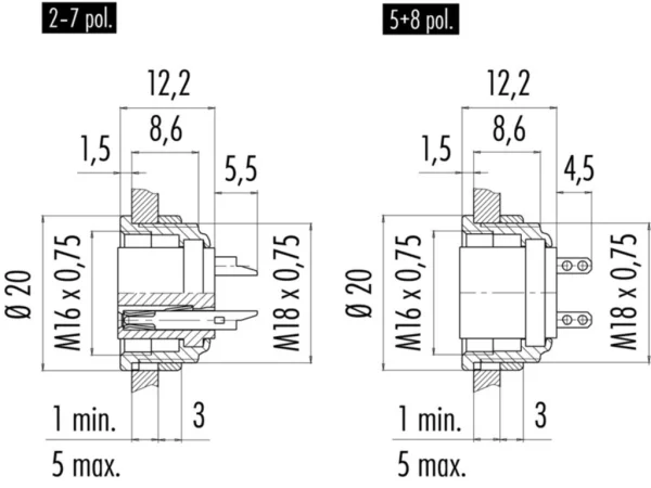 Female panel mount connector