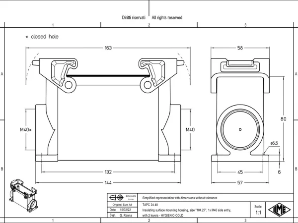 surface mounting housing, high, size 104.27, T-TYPE C plastic, 2 levers, 1xM40 side