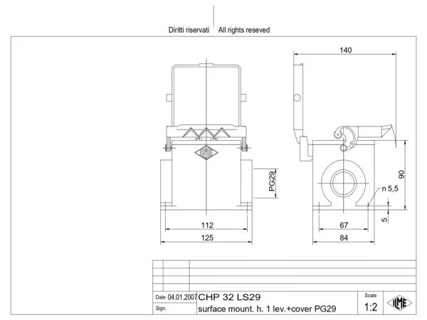 surface mounting housing, size 77.62, C-TYPE alu, 1 lever, 1xPG29 side, cov.