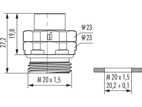 Panel connector female thread, single hole front mounted, orientable