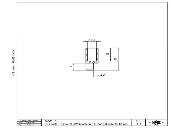 adapter PE, 16mm², silver, crimp, for MIXO frames CXT