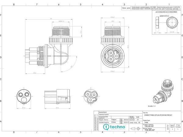 Mini plug connector panel-mounted